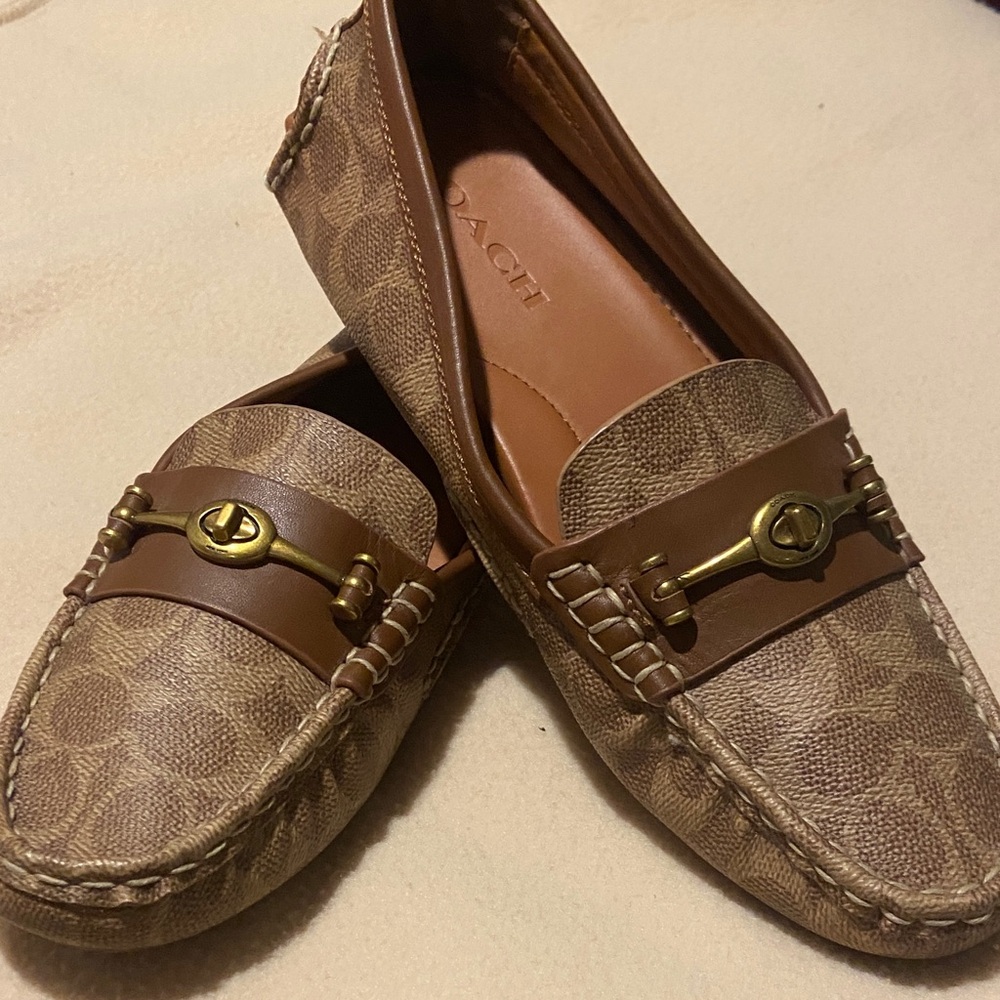 Coach Tan/Brown Signature Logo Leather Bit Loafers